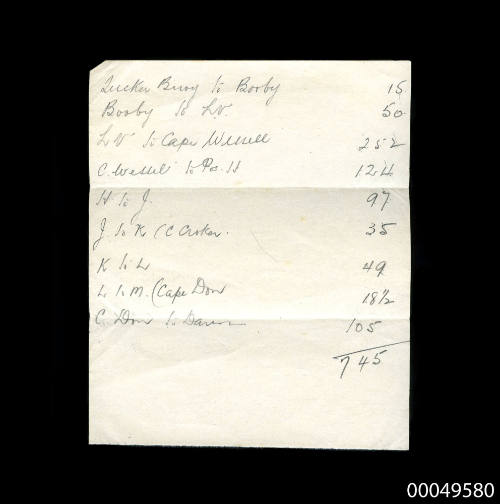 Note containing list of distance calculations