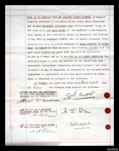 Certificate of consent for Basil Helm