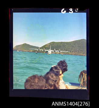 Photographic transparency showing the Ansett Airways flying boat Beachcomber at Lord Howe Island