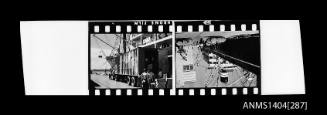 Photographic negative strip showing cargo vessels WAROONGA and NUDDEA being loaded