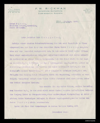 Letter from Oskar Speck to Mr Henggeler