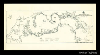 The black and white map of Lake Burley Griffin, Canberra Australia