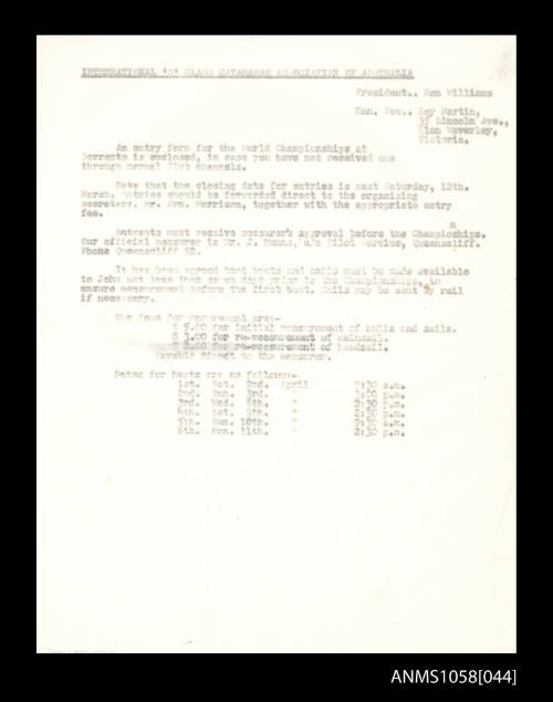 Document on the International C Class Catamaran Association of Australia's World Championships at Sorrento