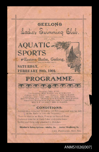 Programme for Geelong Ladies Swimming Club