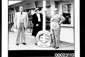 Passengers posing on board RMS CARONIA