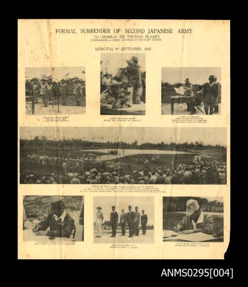 Formal surrender of Second Japanese Army to General Sir Thomas Blamey Commander-in-Chief,  Australian Military Forces Morotai, 9th September, 1945