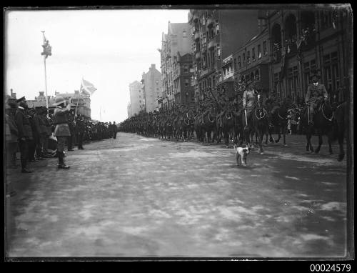 Australian Light Horse riding along Macquarie Street, Sydney