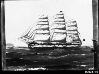 Ship JARLEN three masted ship at sea.