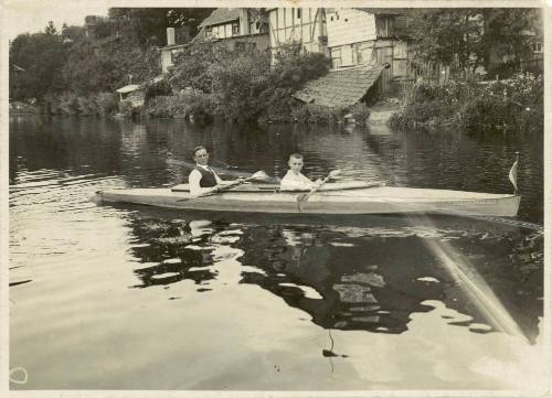 View of Oskar Speck and a boy onboard SUNNSCHIEN in Germany 
