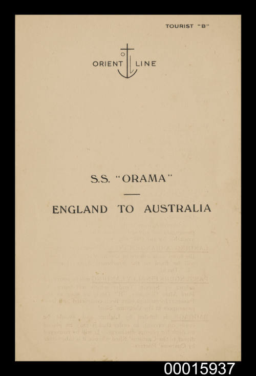 Orient Line - SS ORAMA - England to Australia - port of call Port Said, Wednesday 28 June 1939