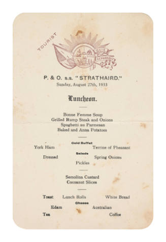 Sunday Luncheon Menu on SS STRATHAIRD