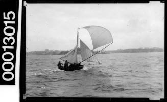 Yacht under sail on Sydney Harbour with a kangaroo emblem on the mainsail