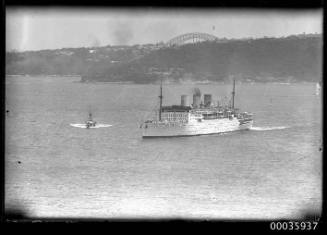STRATHNAVER passenger liner leaving Sydney.