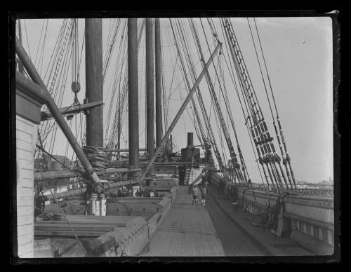 Pulling rigging on the deck of HELEN B STERLING in Kerosene Bay, Sydney Harbour
