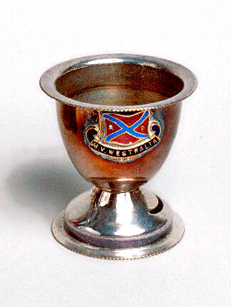 Metal egg cup from MV WESTRALIA, Huddart Parker Line.