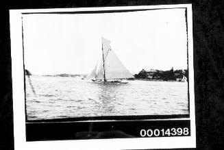 Single masted yacht under sail in harbour waters
