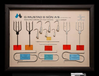 O Mustad & Son fish hooks sample board