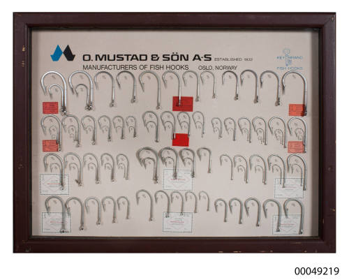 O Mustad & Son fish hooks sample board