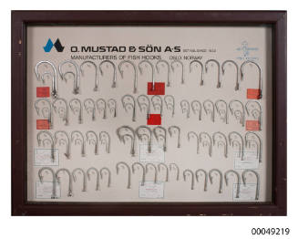 O Mustad & Son fish hooks sample board