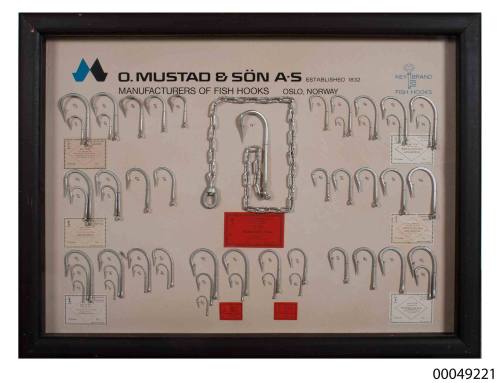 O Mustad & Son fish hooks sample board